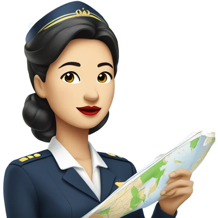 Flight attendant Asian with red  lips backdrop of Italy map emoji