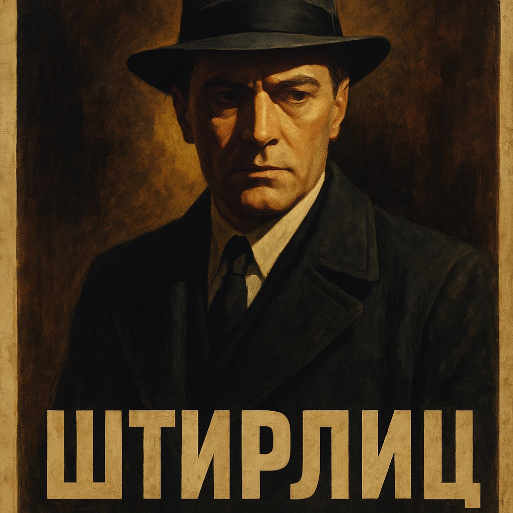 Штирлиц in a vintage spy movie poster style, dramatic lighting emoji