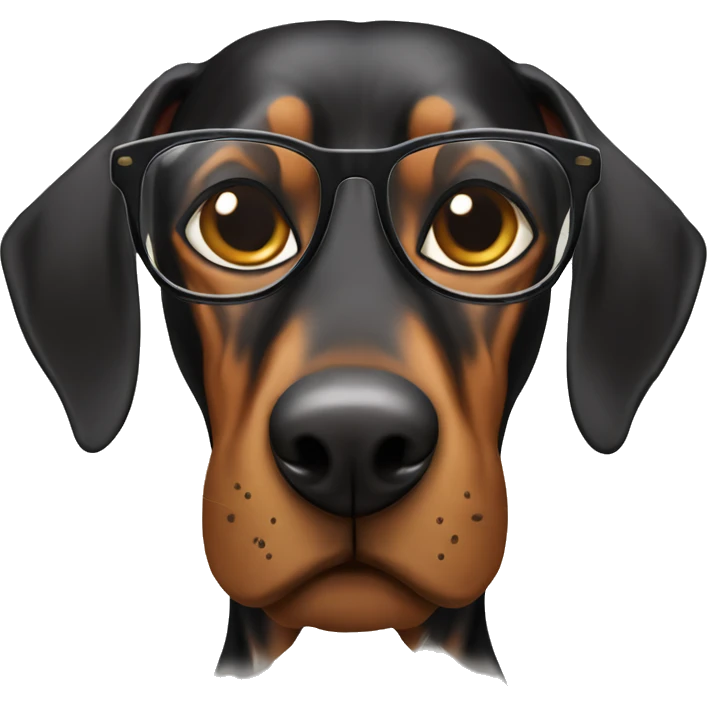 Doberman with glasses shows paw down emoji