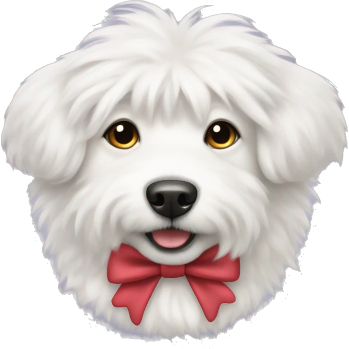 Fluffy white dog with bow on it emoji