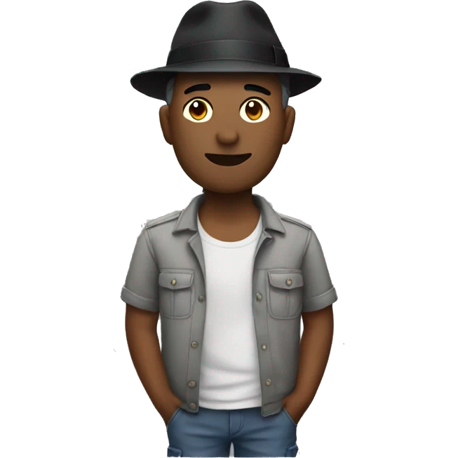 Adult man with black hat and a grey shirt and cargo shorts with a watch on emoji