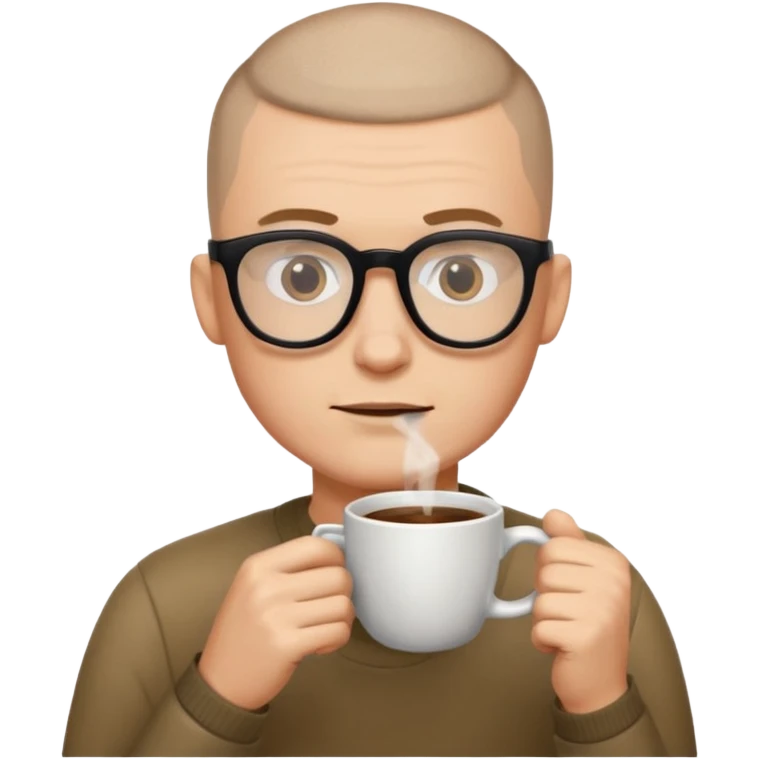 Buzz cut man with glasses drinking coffee  emoji