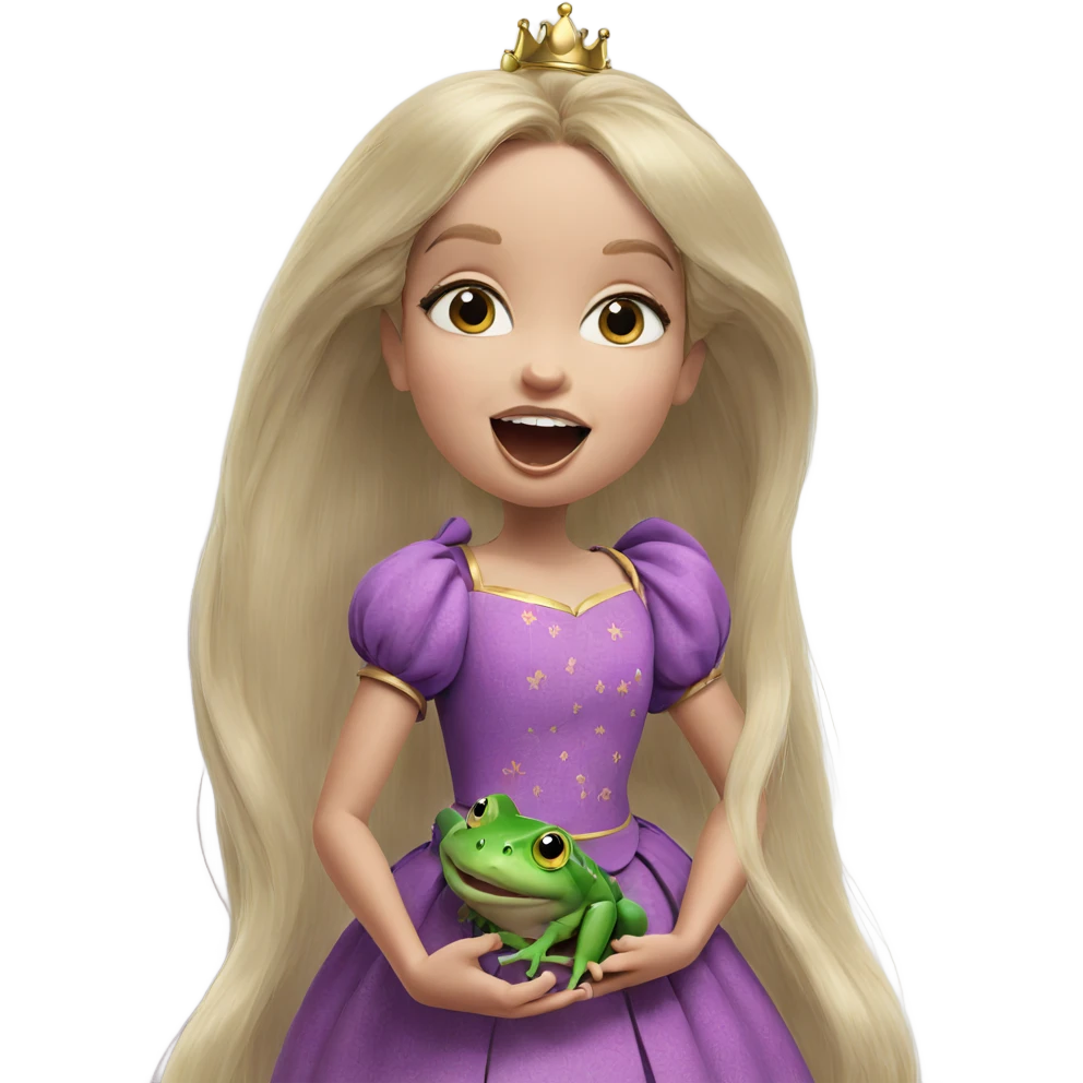 princess with long hair holding frog emoji