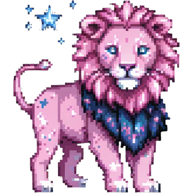 Mystical pink lion with magical powers and starry pattern emoji
