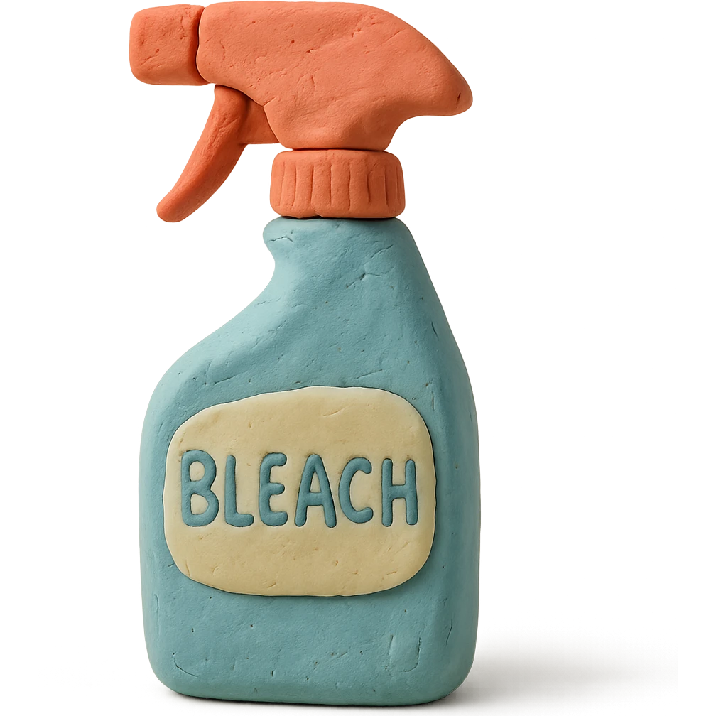 close-up of bleach spray bottle with trigger in claymation style, soft lighting, pastel colors emoji