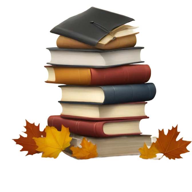  A stack of books with autumn leaves around. emoji