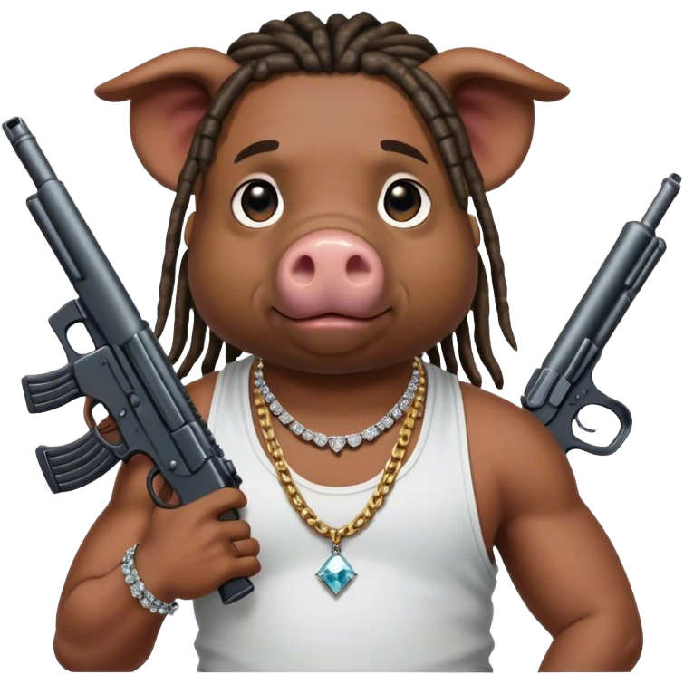 african-american race pig with dreads looking gangster with gun and tank top, with diamond blinging chain emoji