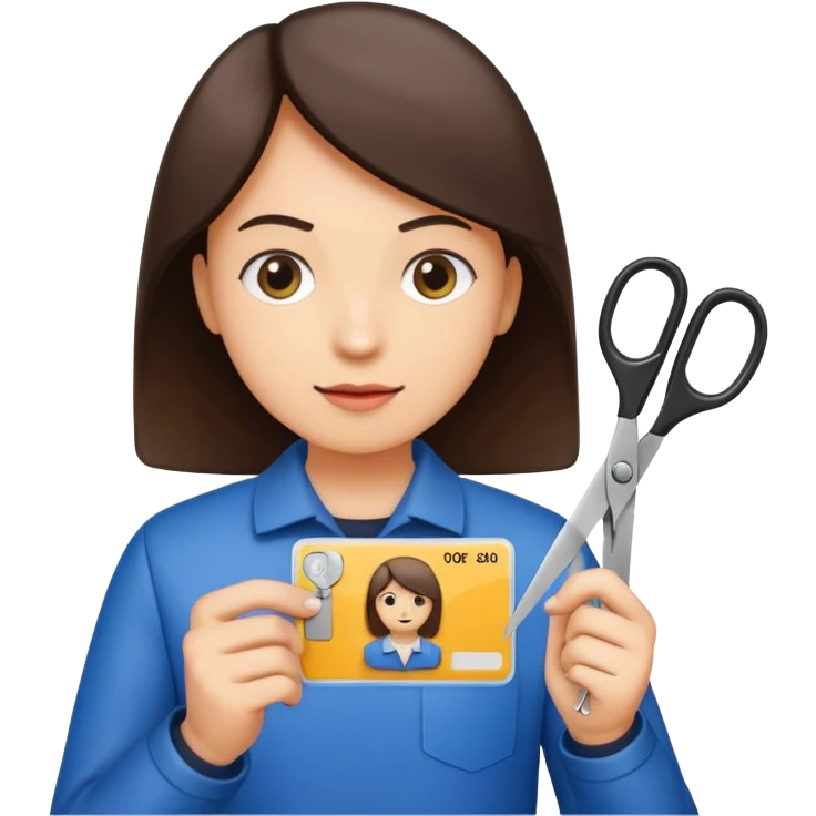 Scissors cutting an ID card in 2 halfs.hyper realistic emoji