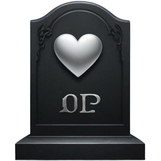 a black tombstone with the inscriptions in silver RIP and a silver heart in the center emoji