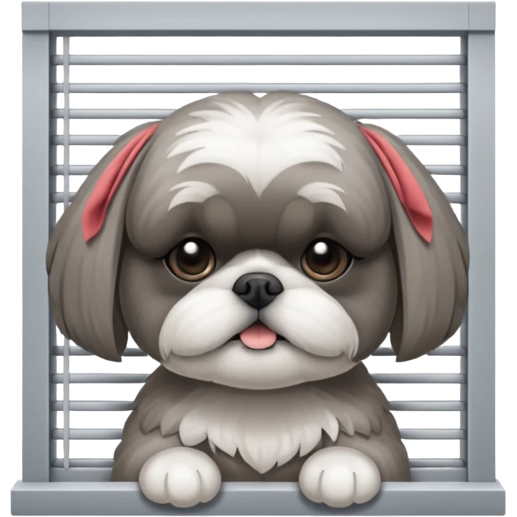 cute all grey shih tzu BEHIND A WINDOW WITH BLINDS AND PEEKING THROUGHT THE SLATS emoji