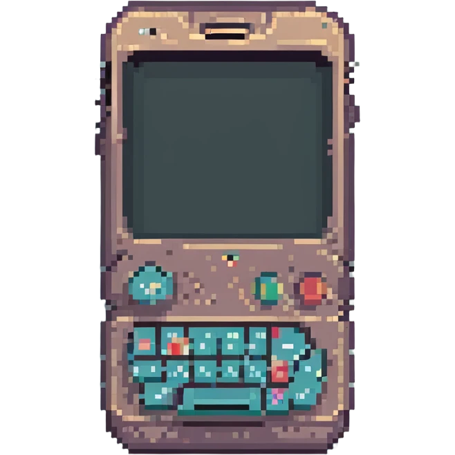 pixel art iPhone, slightly angled, showing screen and home button, retro pixel look emoji