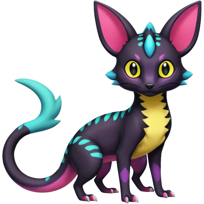 Neon pastel Salandit-Umbreon-Genet-Noivern-Noibat-Serval-Hybrid (Full body) emoji