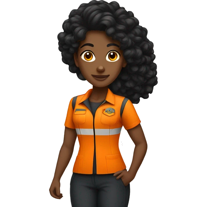 Mulher negra cabelo comprido uniforme laranja emoji