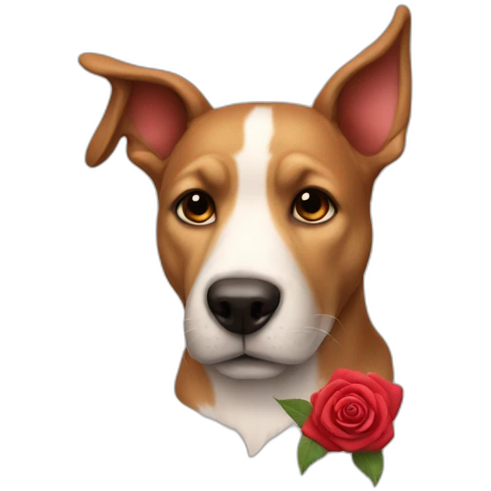 Dog whit a rose red emoji