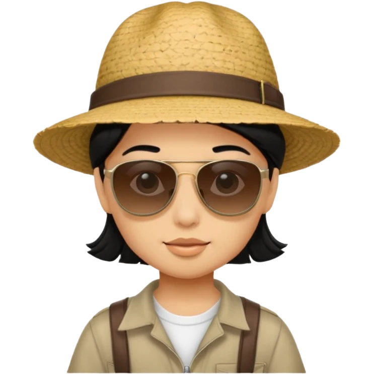 tourist kid with big hat and black hair emoji