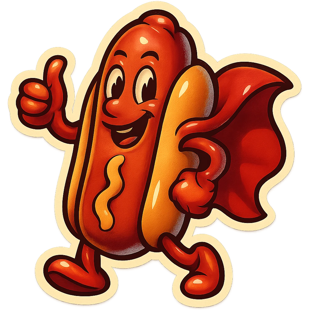 hot dog wearing a red cape emoji