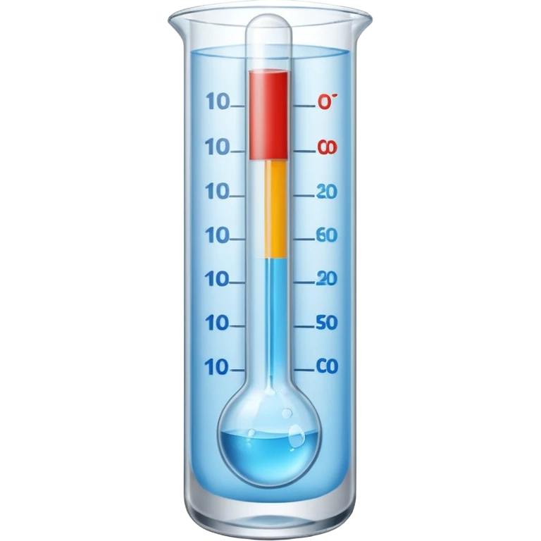 The thermometer is placed in a clear glass of water and shows the temperature. emoji