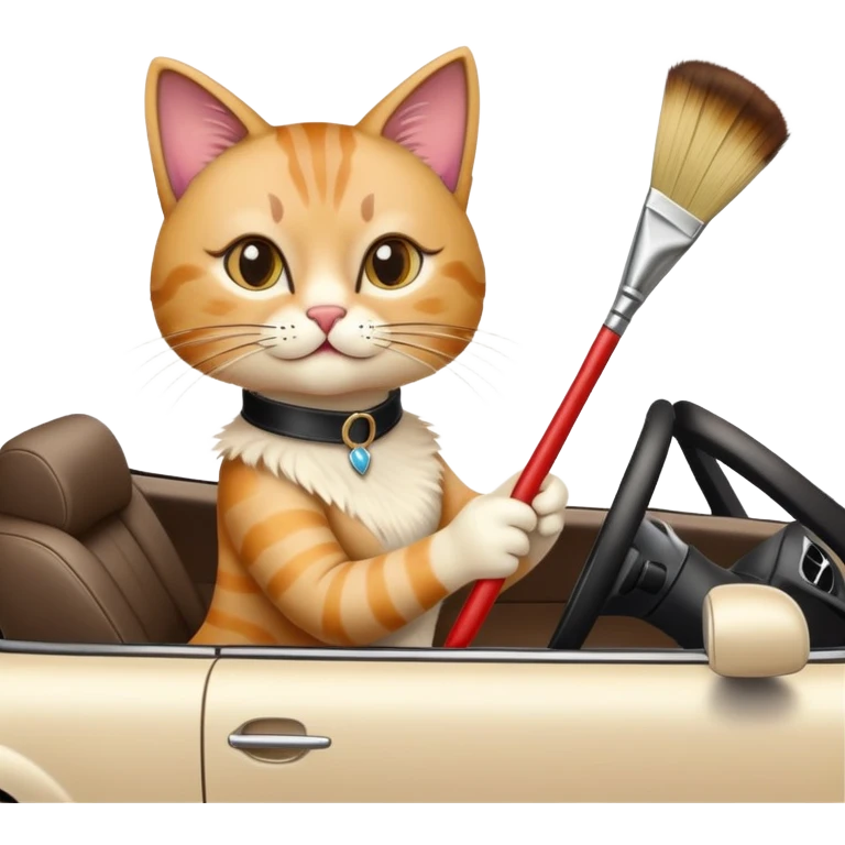 A cat with high heels and can drive a car and likes to do art emoji