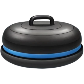 please, An icon featuring the curling rink, with its distinctive circles and a vibrant crowd in the stands. Snowflakes fall outside the arena, and bright lights illuminate the ice. a close-up curling stone sliding across the ice, with a broom nearby. Transparent background. emoji