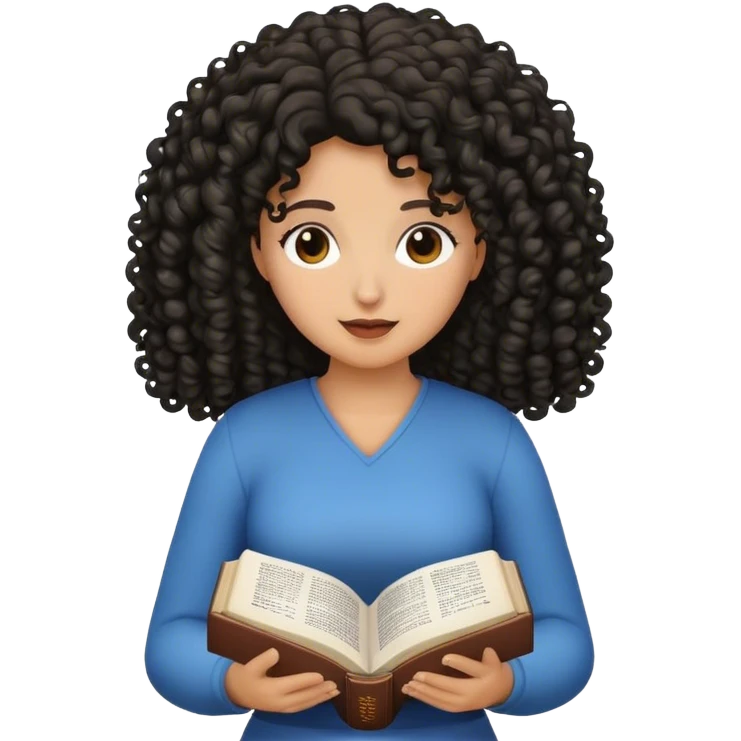 Woman curly hair black reading bible emoji