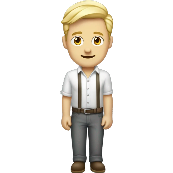 Blonder Mann Anfang 30 ohne Brille und Bart, der ein Leinenhemd trägt sowie eine silberne lange Kette mit einer silbernen Plakette und ein Armband aus Perslen  emoji