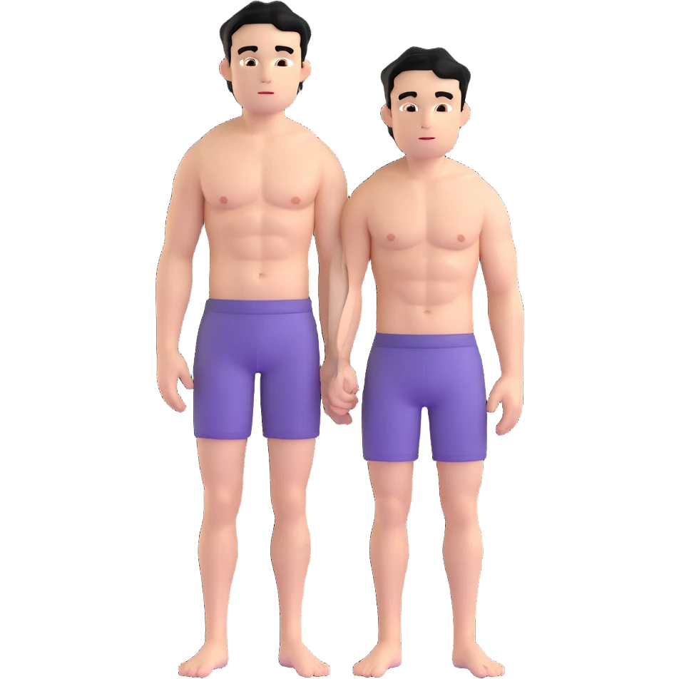 young white man with short black hair, shirtless, muscular, full body without shoes emoji