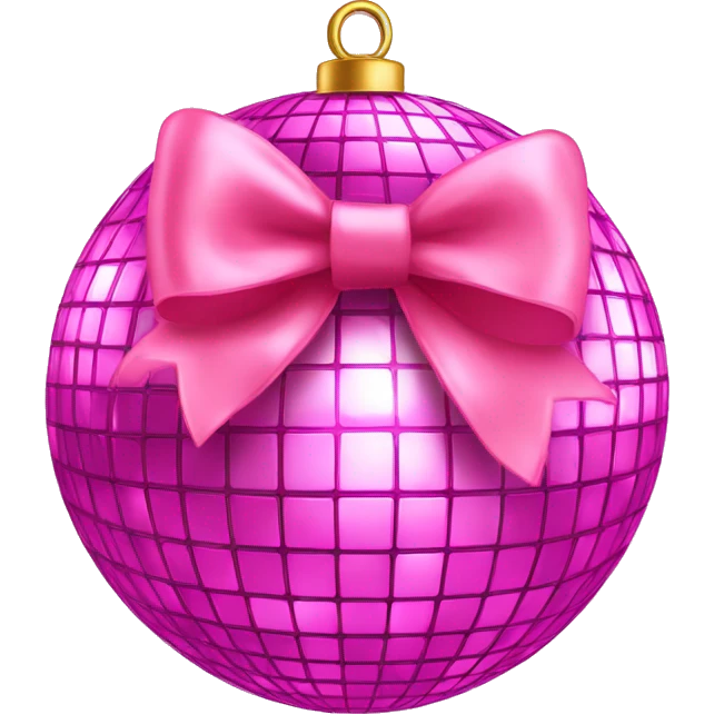 Pink disco ball with a pink bow on top emoji