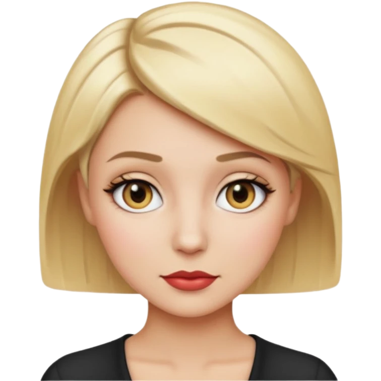 Woman with short blonde hair, gray eyes, makeup, emoji style emoji