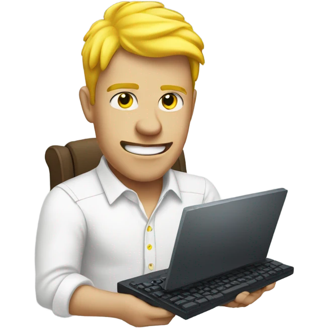 yellow skin man typing on keyboard wearing white button down shirt front view emoji
