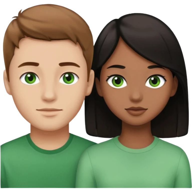 A boyfriend with light brown hair and green eyes next to his girlfriend with black eyes and black hair emoji