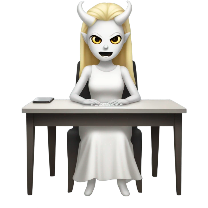 white demon in dress in computer emoji
