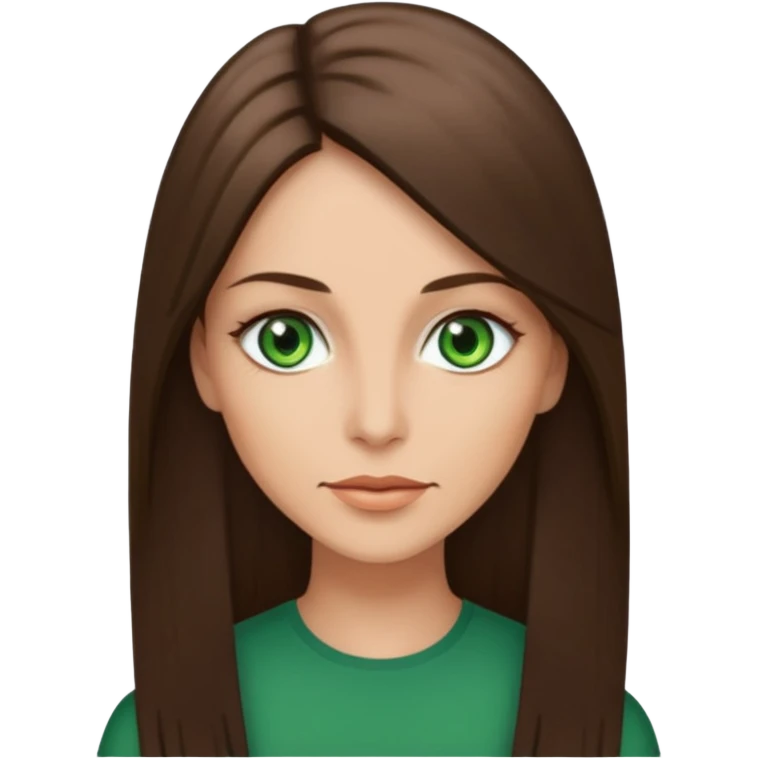 pretty woman in her 40s with green eyes and long straight ash-brown hair  emoji