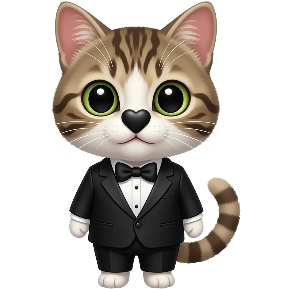 Gatito tuxedo con nariz negra de corazón emoji