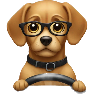 Dog with glasses driving a car emoji