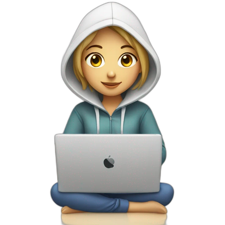 a white tenage girl wearing a hoodie working on a laptop emoji