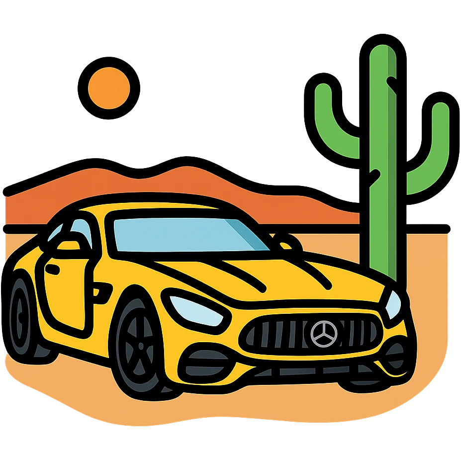 mercedes amg on desert next to cactus faun, cinematic emoji