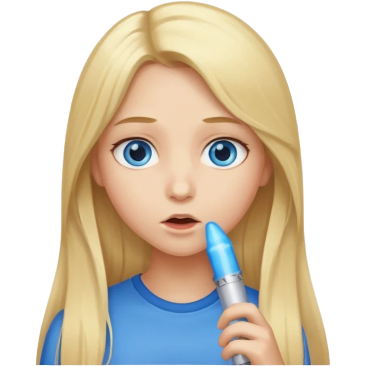 Girl, long blond hair, blue eyes, sucking penis emoji