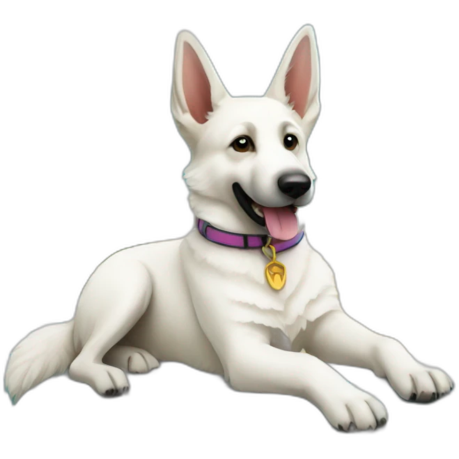 White German shepherd on surfboard emoji
