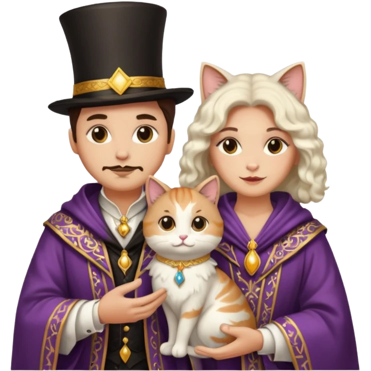 magician couple and their pet cat emoji