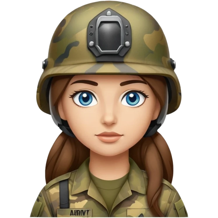 army girl blue eyes long brown hair camo helmet emoji