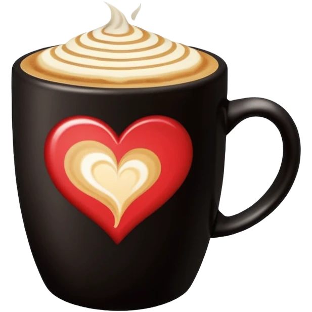 Coffee latte art in a black mug emoji