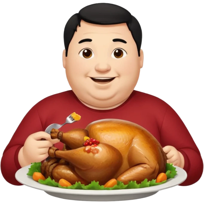 Fat man with black hair eating turkey emoji