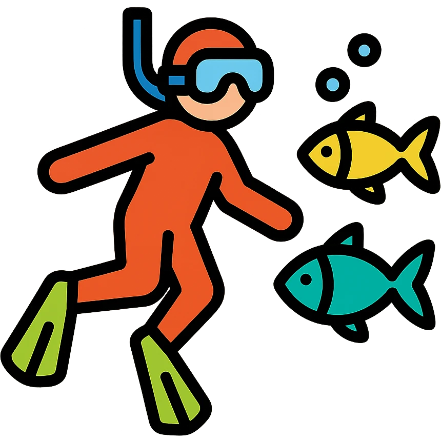 a diver swimming with fish, vibrant colors, modern flat icon style emoji