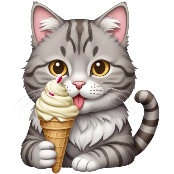gray tabby cat eating ice cream emoji