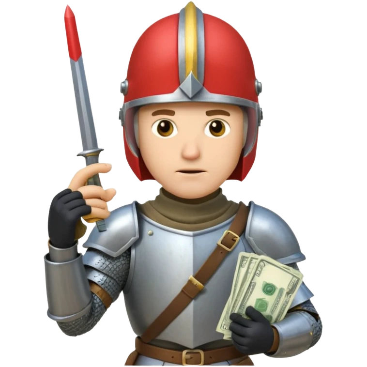 Knight with helmet holding phone and money emoji