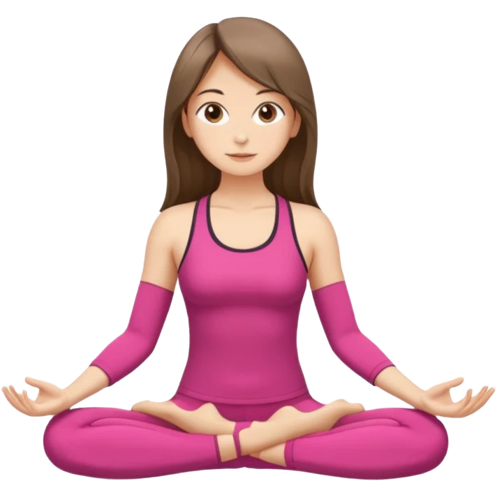 This same girl is sitting in a lotus position, with valley-length hair, wearing sportswear, with fair skin, brown eyes, and normal body proportions. emoji