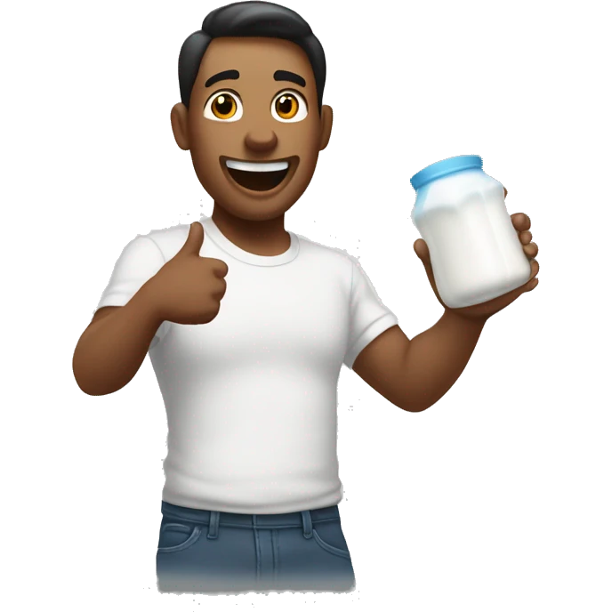 man looking excited while throwing milk emoji