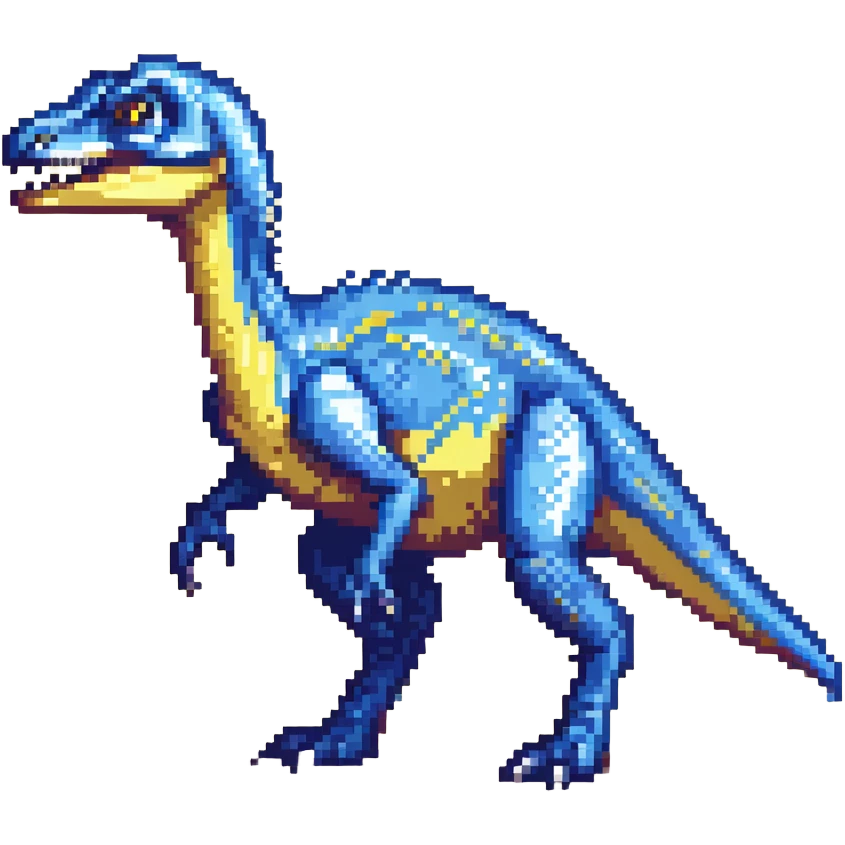 Electric blue velociraptor dinosaur with detailed pixel art texture emoji