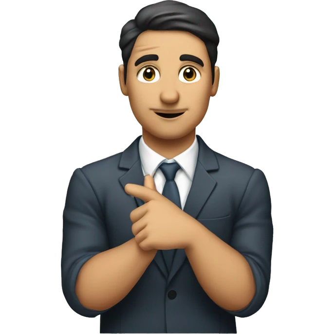 I want a man pointing to his head, lie an invitationto think using the brain emoji
