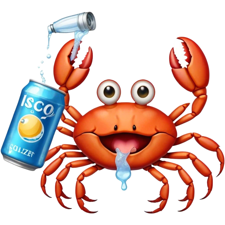 Crab holding a seltzer emoji